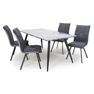 Ahvaz Marble Effect Dining Table With 4 Ansan Grey Chairs