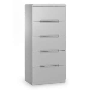 Magaly Narrow Chest Of Drawers In Grey High Gloss With 5 Drawers - UK