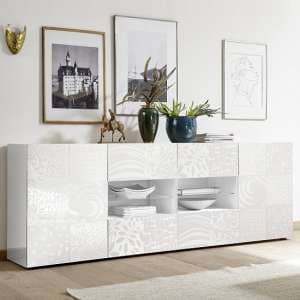 Ardent Large Sideboard In White High Gloss With 2 Doors And LED