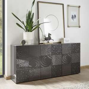 Ardent Modern Sideboard In Grey High Gloss With 3 Doors