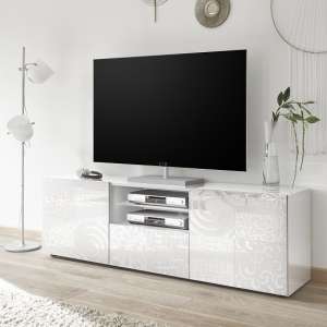 Ardent TV Stand Wide In White High Gloss With 2 Doors