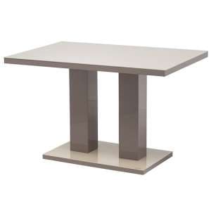 Aarina 120cm Latte Glass Top High Gloss Dining Table In Latte - UK