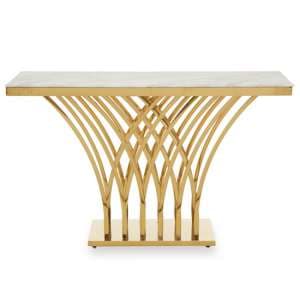 Arenac White Marble Top Console Table With Gold Metal Frame