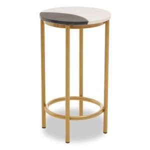 Arenza Round Two Tone Marble Side Table With Gold Base