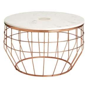 Arenza Round White Marble Coffee Table With Copper Frame