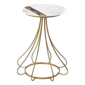 Arenza Round White Marble Side Table With Gold Frame