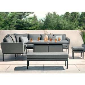 Arica Corner Lounge Set And Firepit Dining Table In Grey - UK