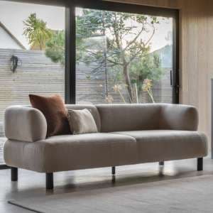 Arica Fabric 3 Seater Sofa In Cream With Dark Pine Wood Legs - UK