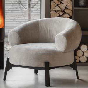 Arica Fabric Armchair In Cream With Dark Pine Wood Legs - UK