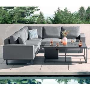 Arica Fabric Lounge Set And Firepit Coffee Table In Grey - UK