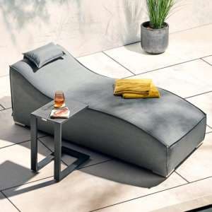 Arica Fabric Wave Sun Lounger And Drinks Table In Grey - UK