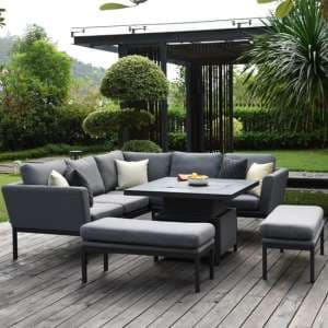 Arica Outdoor Corner Lounge Set And Square Dining Table In Grey - UK