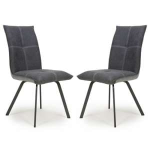 Ansan Dark Grey Linen Effect Dining Chair In Pair - UK