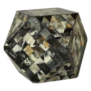 Aristote Geometric Wooden Stool In Antique Green