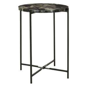 Aristote Wooden Side Table With Black Frame In Antique Green - UK