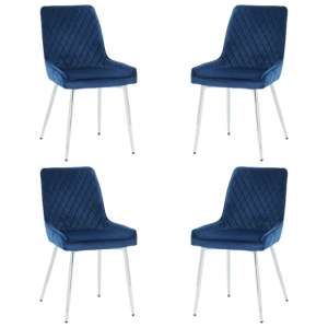 Ariya Set Of 4 Velvet Fabric Dining Chairs In Blue
