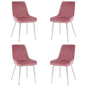 Ariya Set Of 4 Velvet Fabric Dining Chairs In Pink