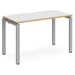 Arkos 1200mm Computer Desk In White And Oak With Silver Legs - UK