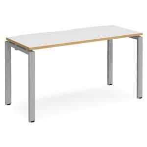 Arkos 1400mm Computer Desk In White And Oak With Silver Legs - UK