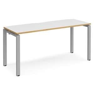 Arkos 1600mm Computer Desk In White And Oak With Silver Legs - UK
