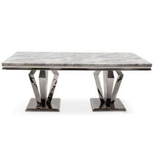 Arleen Medium Marble Dining Table With Steel Base In Grey