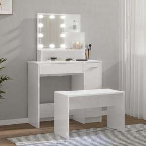 Arles High Gloss Dressing Table Set In White With LED - UK
