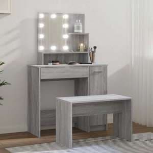 Arles Wooden Dressing Table Set In Grey Sonoma Oak With LED - UK