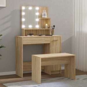 Arles Wooden Dressing Table Set In Sonoma Oak With LED - UK