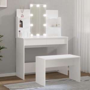 Arles Wooden Dressing Table Set In White With LED - UK