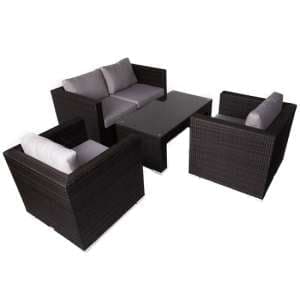 Arlo Rattan Classic Lounge Set With Glass Top Table In Brown - UK