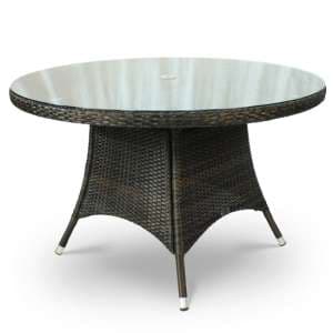 Arlo Outdoor Rattan Dining Table Round With Glass Top - UK