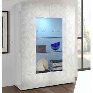 Arlon Display Cabinet In White High Gloss With 2 Doors And LED