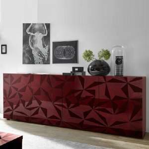 Arlon Modern Large Sideboard In Red High Gloss With 4 Doors - UK