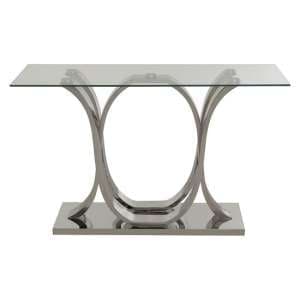 Armanda Glass Console Table With Curved Stainless Steel Base    - UK