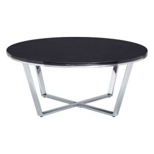 Armenia Faux Marble Coffee Table Round In Black And Chrome Legs