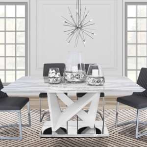 Aroow Wooden Dining Table Rectangular In White Marble Effect - UK