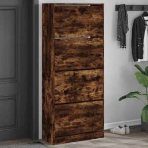 Arosa Wooden Shoe Storage Cabinet 4 Flip-Drawers In Smoked Oak - UK