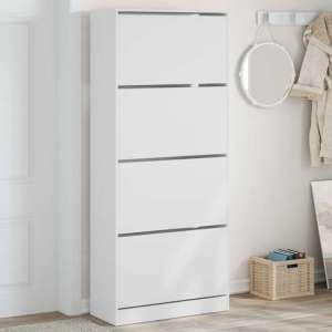 Arosa Wooden Shoe Storage Cabinet 4 Flip-Drawers In White - UK