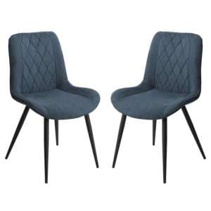 Arta Diamond Stitch Blue Fabric Dining Chairs In Pair - UK