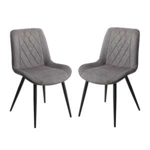 Arta Diamond Stitch Dark Grey Fabric Dining Chairs In Pair - UK