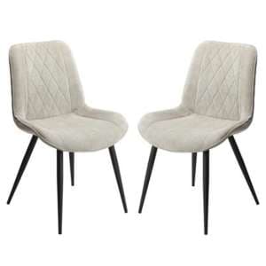 Arta Diamond Stitch Light Grey Fabric Dining Chairs In Pair - UK