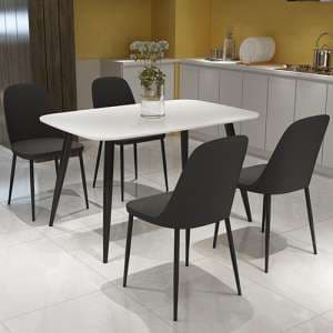 Arta Dining Table In White With 4 Curve Black Chairs - UK