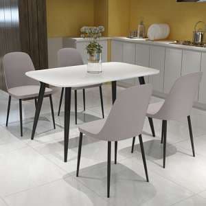 Arta Dining Table In White With 4 Curve Calico Chairs - UK