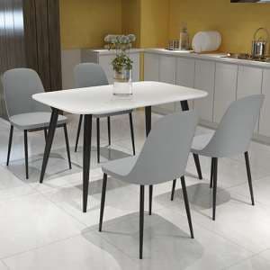 Arta Dining Table In White With 4 Curve Grey Chairs - UK