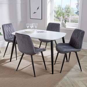 Arta Dining Table In White With 4 Dark Grey Diamond Chairs - UK