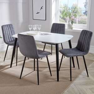 Arta Dining Table In White With 4 Dark Grey Straight Chairs - UK
