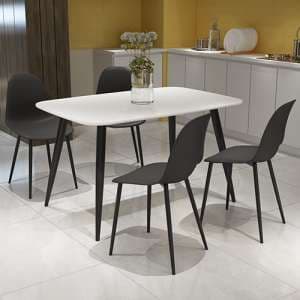 Arta Dining Table In White With 4 Duo Black Chairs - UK