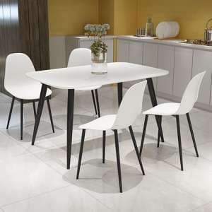 Arta Dining Table In White With 4 Duo White Chairs - UK