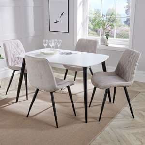 Arta Dining Table In White With 4 Natural Diamond Chairs - UK