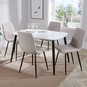 Arta Dining Table In White With 4 Natural Straight Chairs - UK